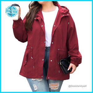 Plus Size Rain Jacket Lightweight Waterproof Windbreaker Hooded Outdoor Wear